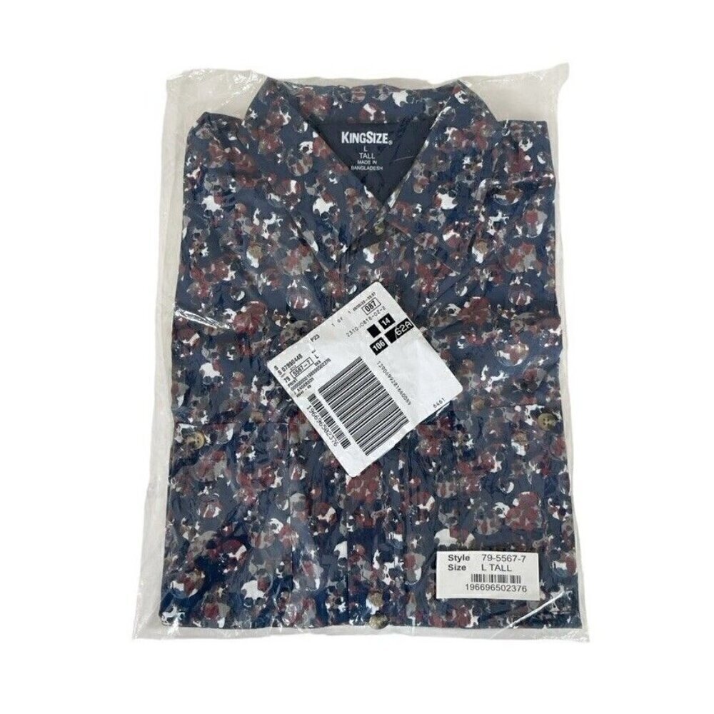 KingSize Men's Sz LT Large Tall Skull Print Short Sleeve Button Front Shirt  NWT